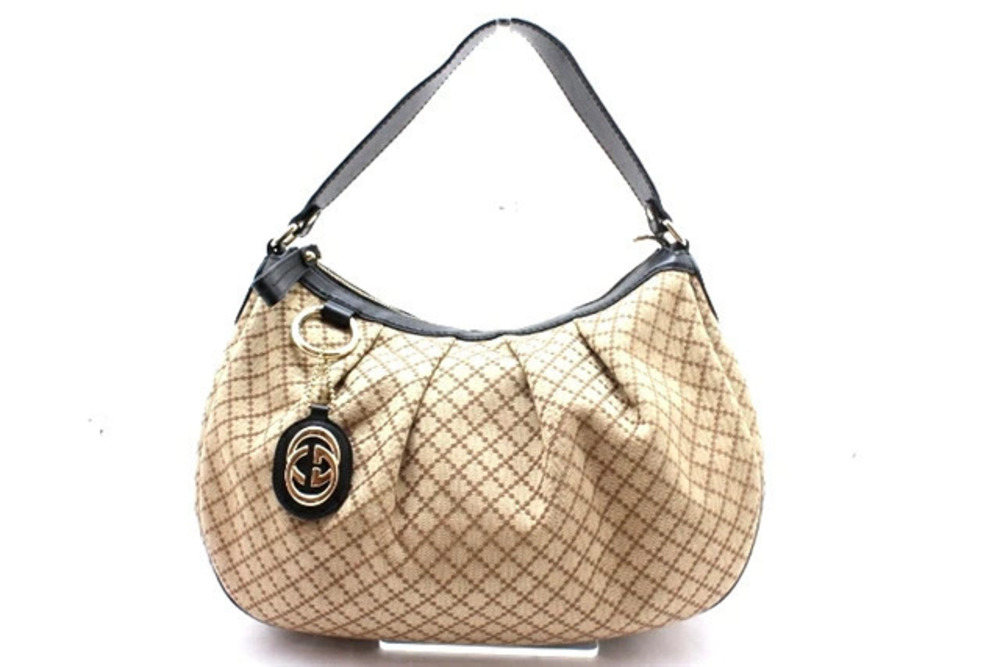 Gucci Hobo Bag Canvas Black Beige Cream